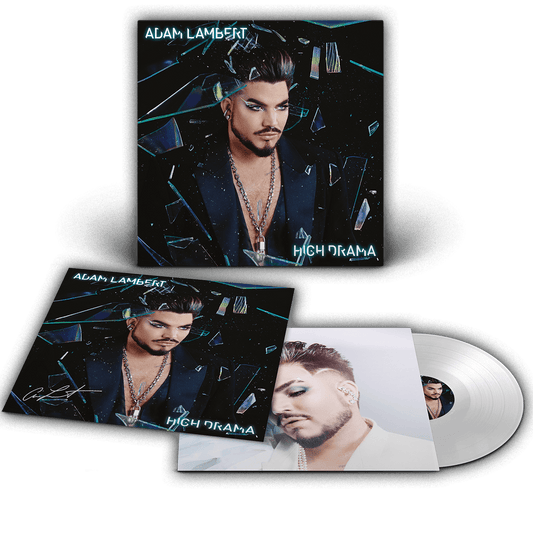 Adam Lambert's High Drama LP on crystal clear vinyl with a signed art card.